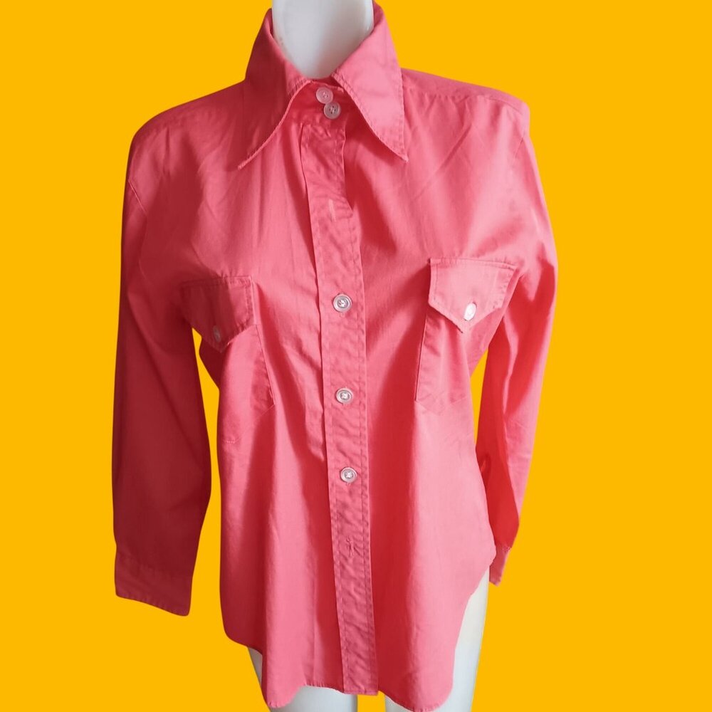 Medium Vintage Blouse Mod Top Glenbrooke Peach Pink Pointed Collar Garage Indy